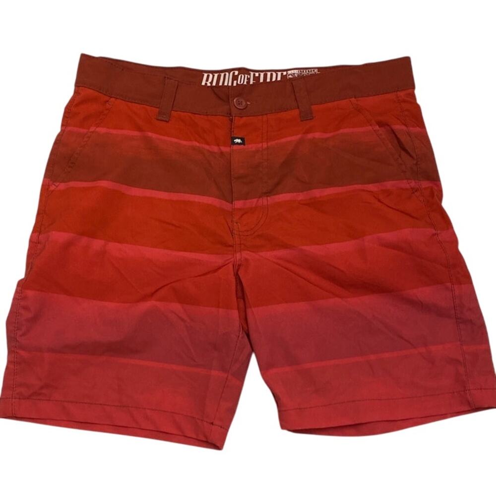 Ring of Fire Sea and Sun Red Stripe Color Block Swim Trunks Board Shorts 32 Pink